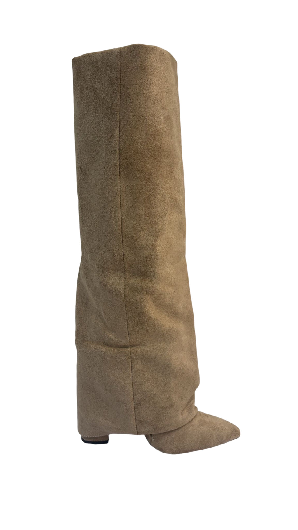 Laars met omslag kap beige suède look srcls532