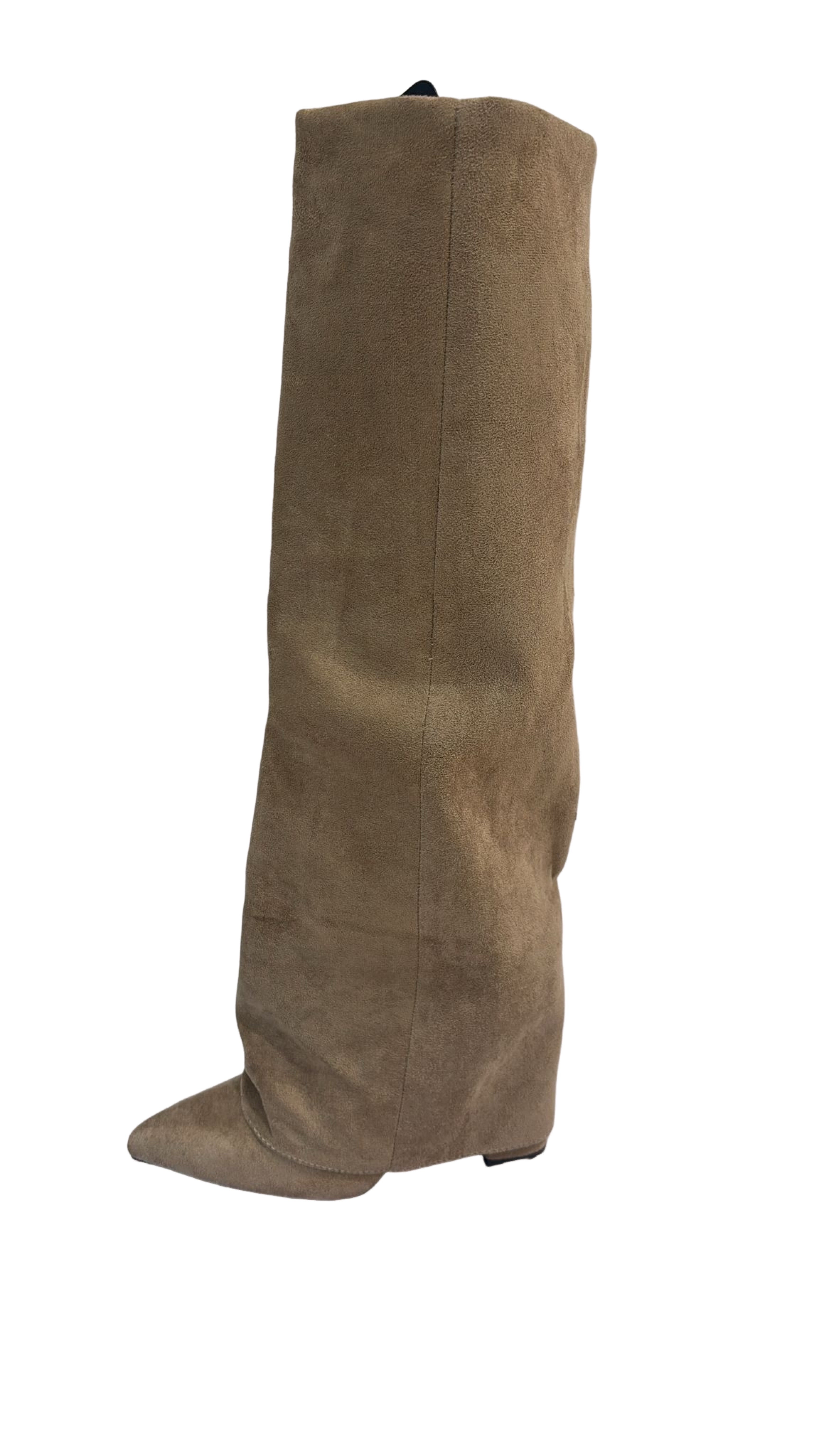 Laars met omslag kap beige suède look srcls532