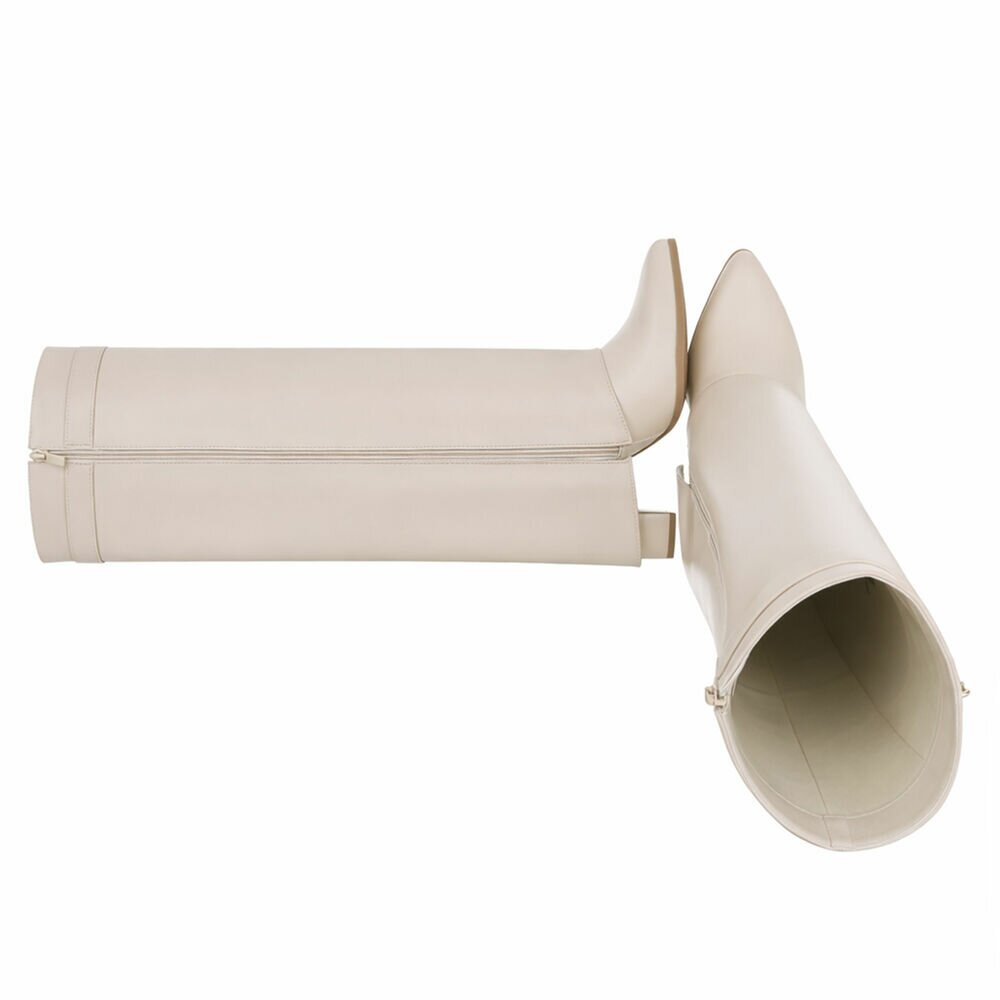 beige leder look omslag laars met gouden slotje