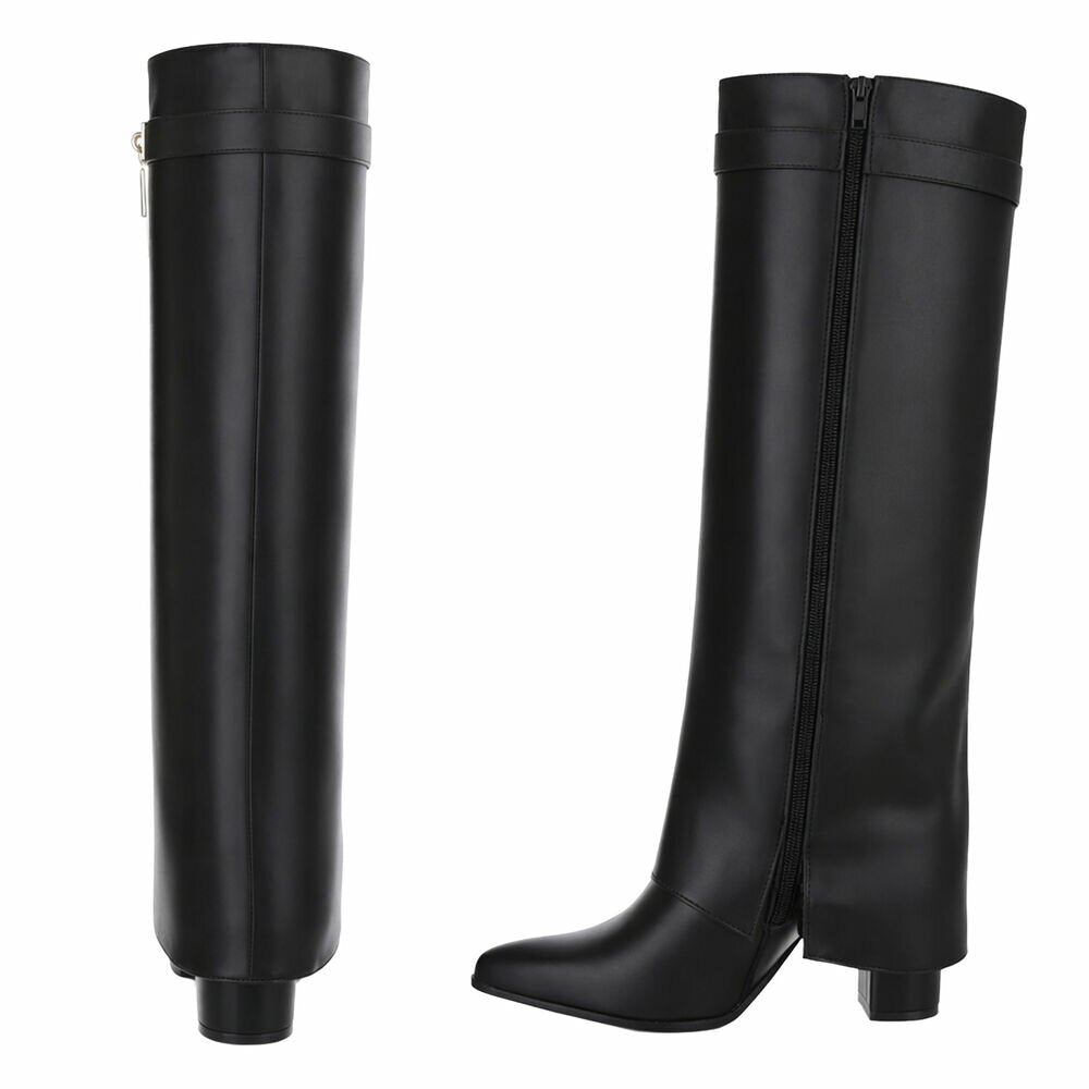 Black leder look omslag laars met gouden slotje