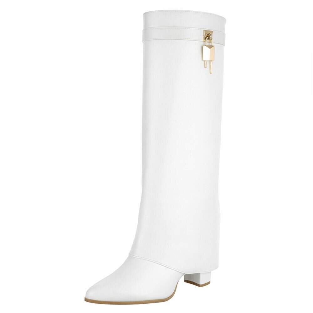white leder look omslag laars met gouden slotje