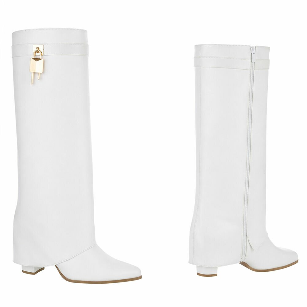 white leder look omslag laars met gouden slotje