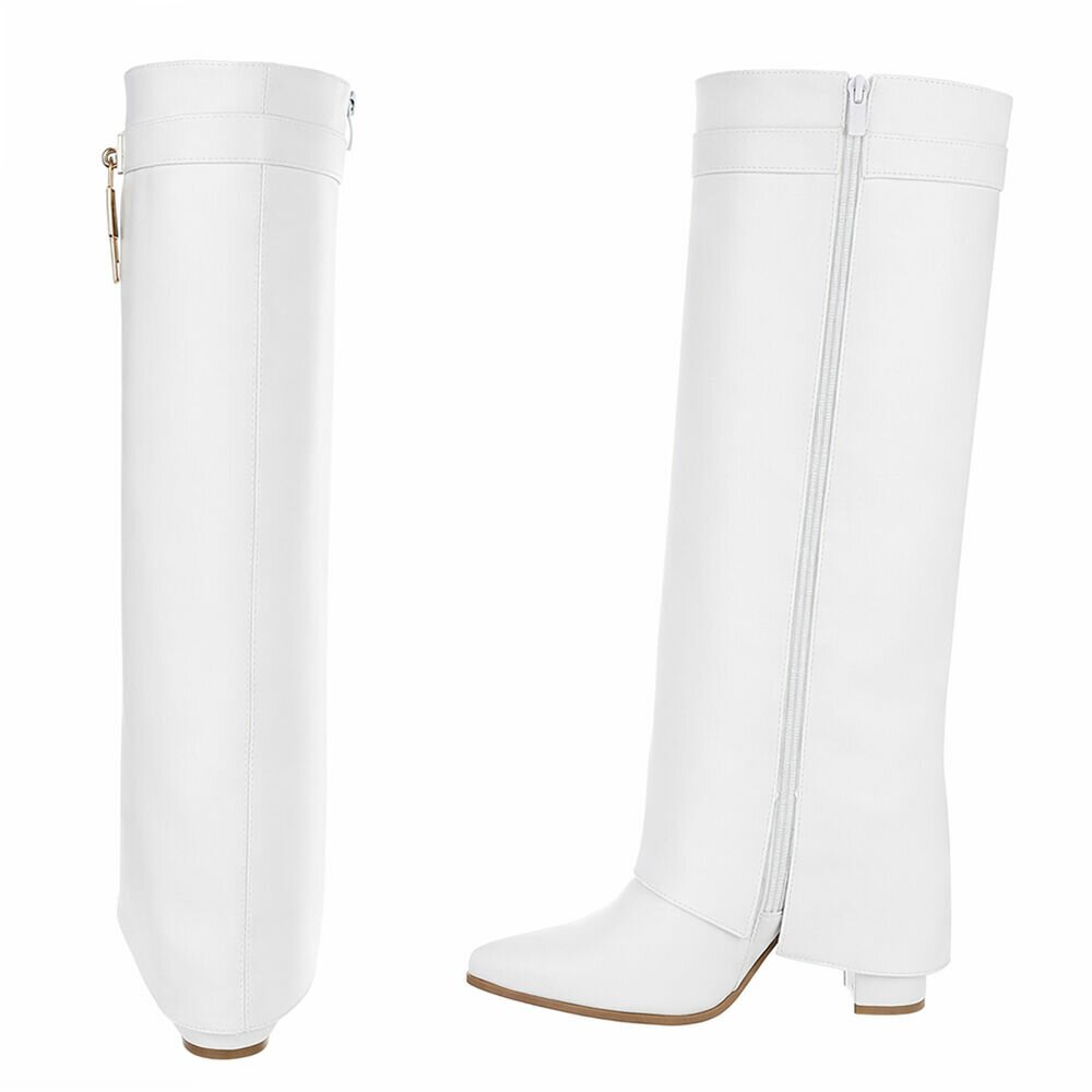 white leder look omslag laars met gouden slotje